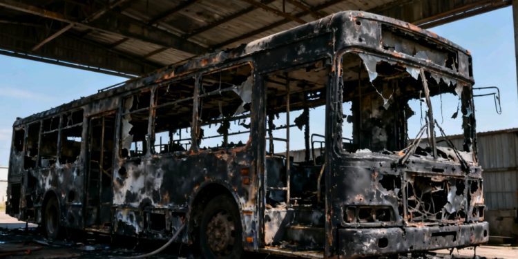 Incendio arrasa taller en Oruro y destruye cinco buses interdepartamentales