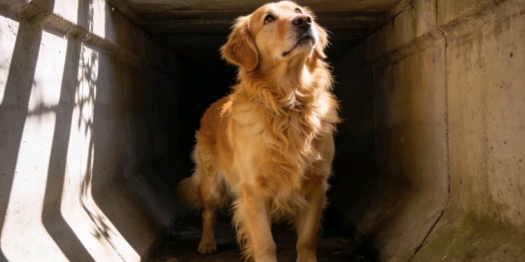 Policía rescata a un perro atrapado en un canal de drenaje en Yapacaní